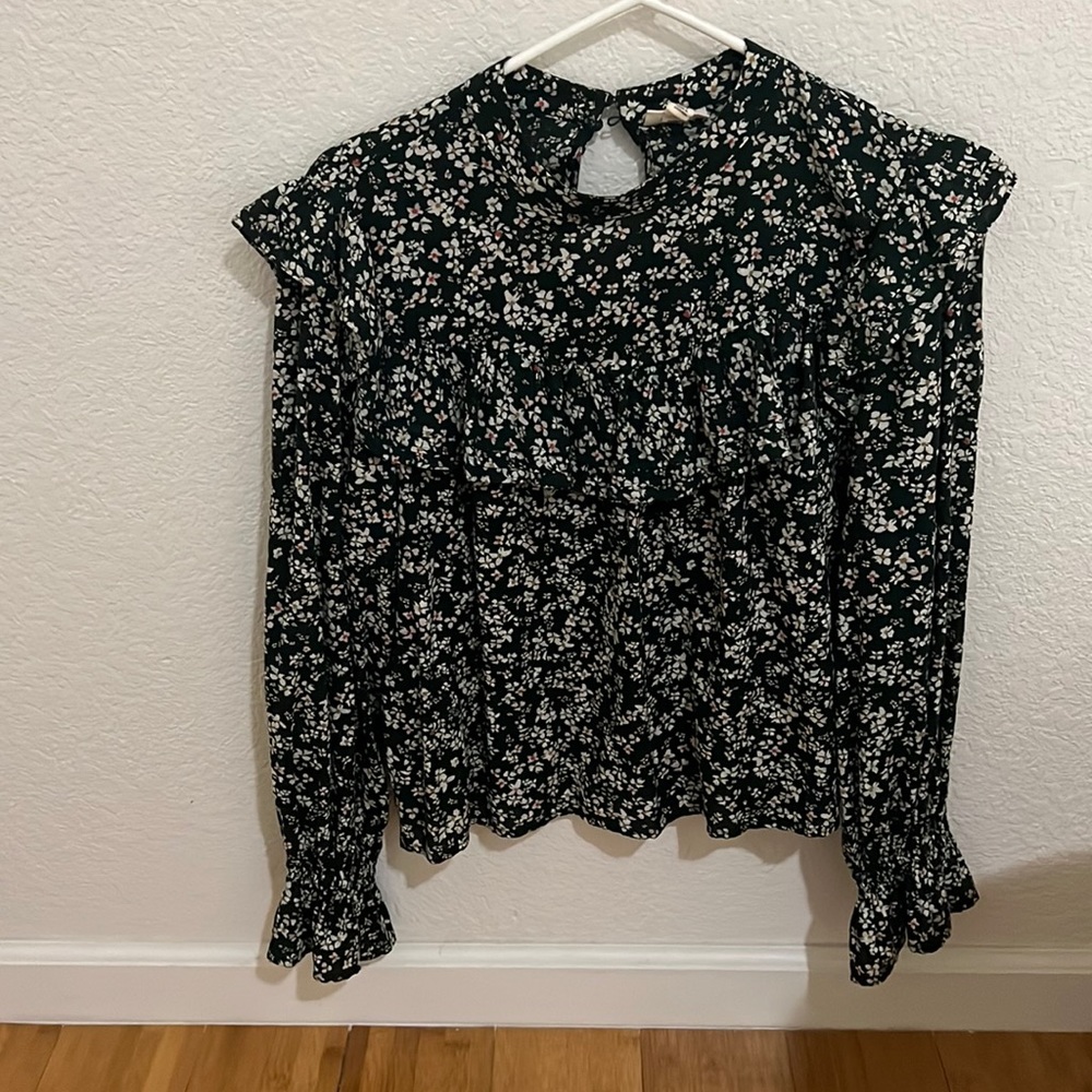 Blouse,Used,Green with Flowers